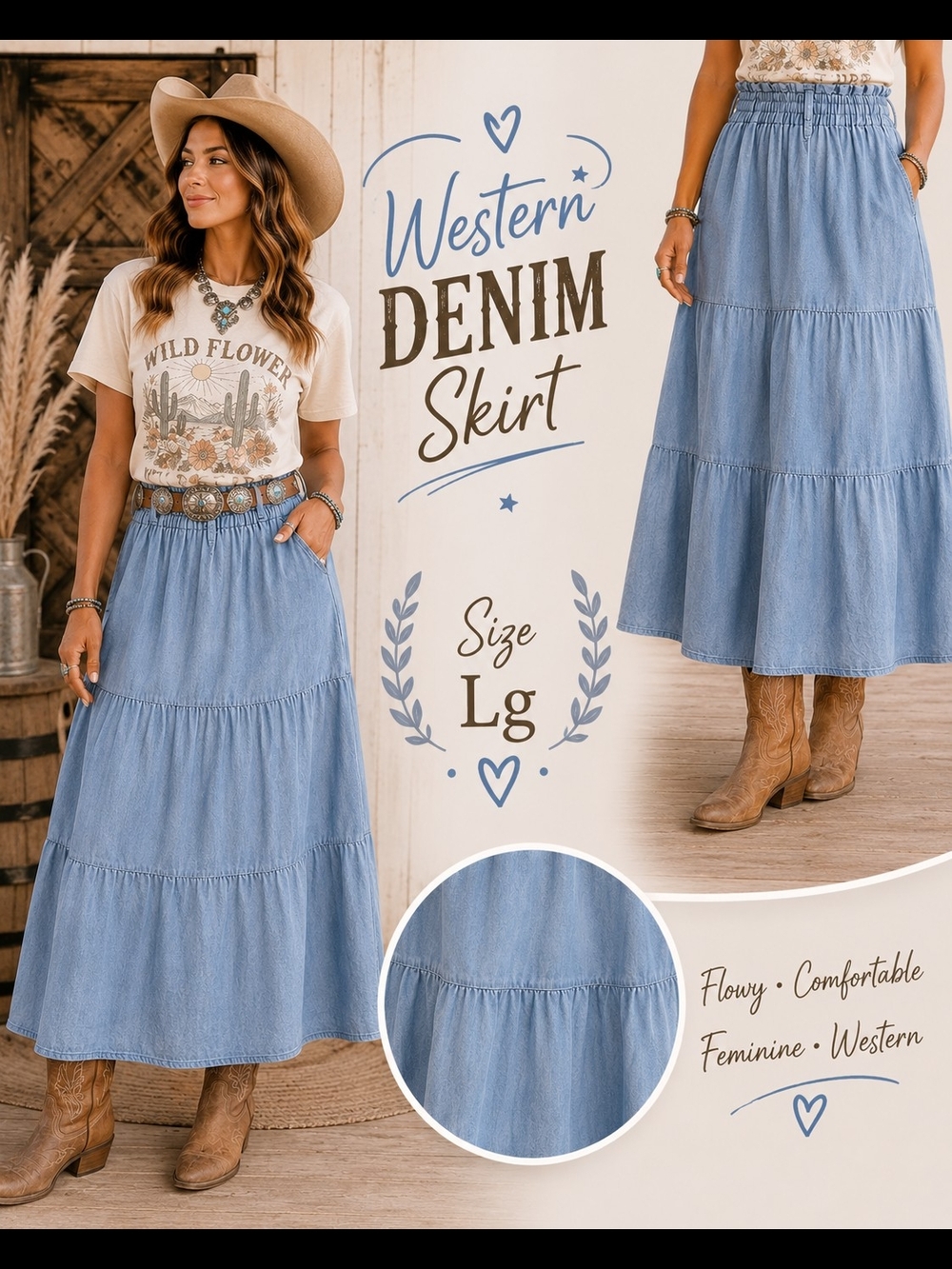 Polagram Light Blue Tiered Denim Maxi Skirt